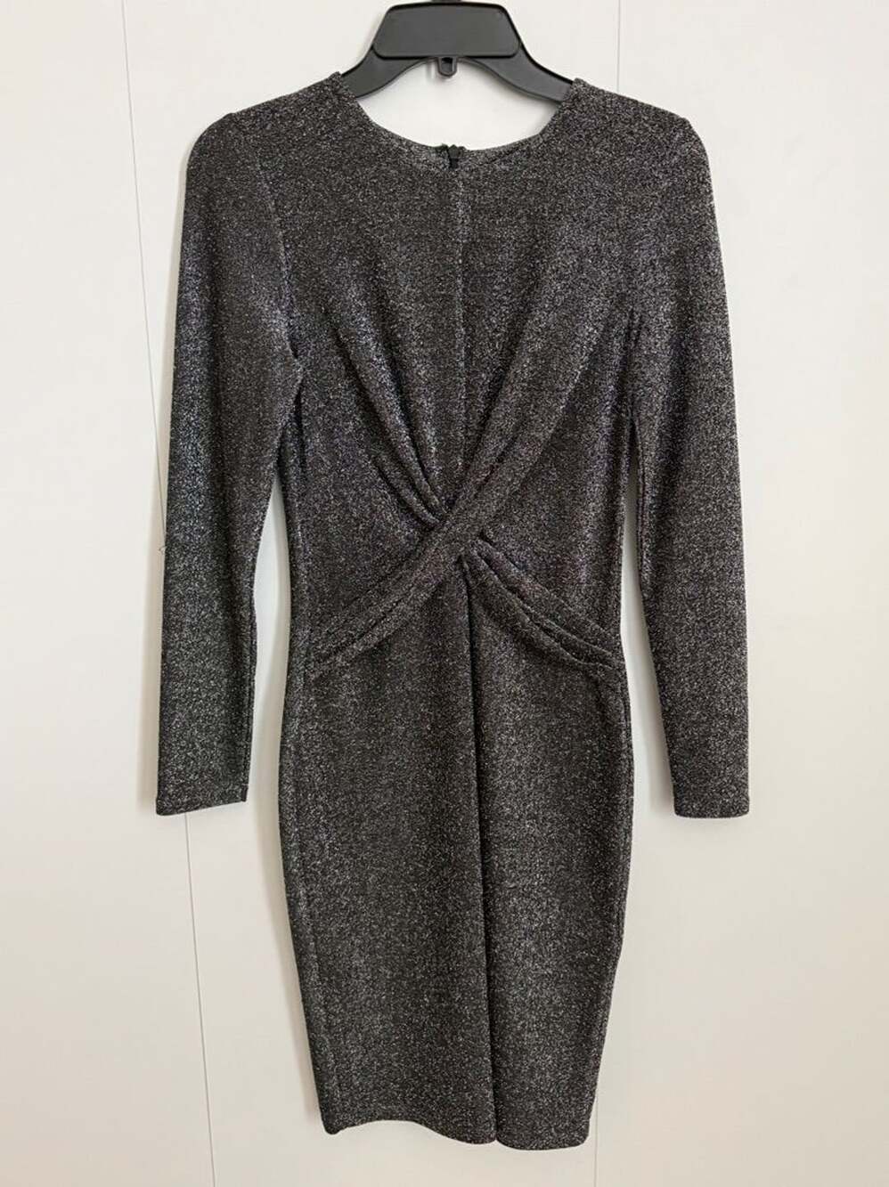 Michael Kors Metallic Shimmer Twist Front Long Sleeve Bodycon Dress